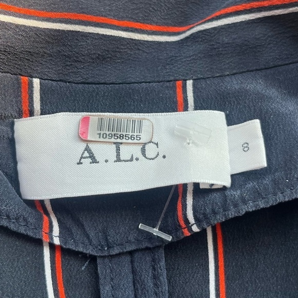 A.L.C 100% Silk Nico Surplice Stripe Collared Midi Dress Size 8 - Picture 10 of 11